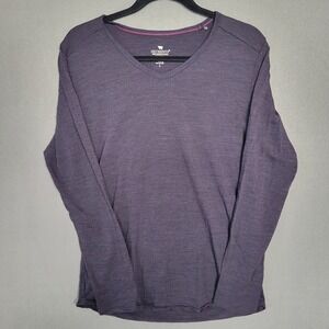 Segments Womens Purple 100% Merino Wool V-Neck Long Sleeve Base Layer Top Large